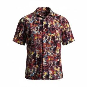 BOFF VTG Mens Hip Hop Street Wear Graphic Print Short Sleeve Button Up Shirt XXL